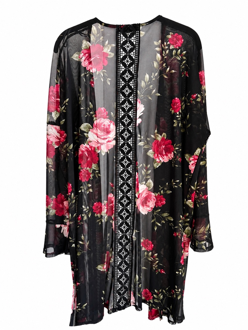 Paperoc Floral Mesh Kimono Cardigan Black Lace Size M NWT - Picture 2 of 10